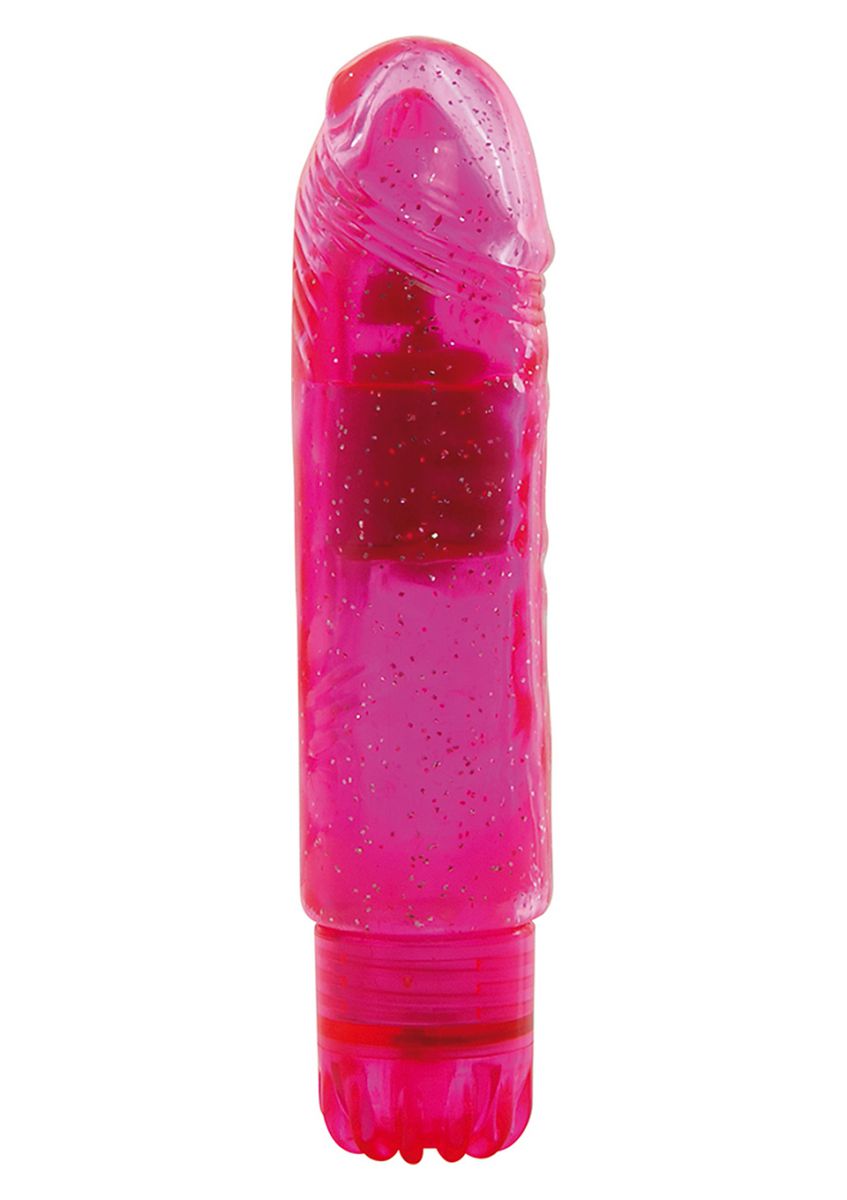 Розовый мини-вибратор Jammy Jelly Gleamy Glitter с блёстками - 13,5 см.