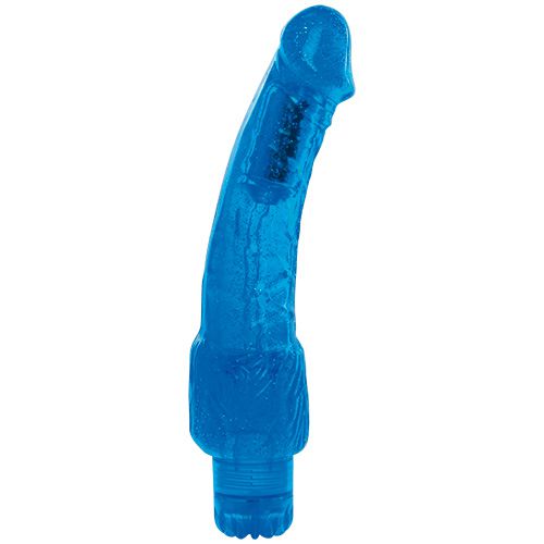 Синий вибратор-реалистик с блёстками  Jammy Jelly Puzzling Glitter - 24 см.