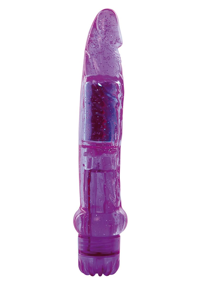 Фиолетовый вибратор-реалистик с блёстками Jammy Jelly Dazzly Glitter- 18,5 см.
