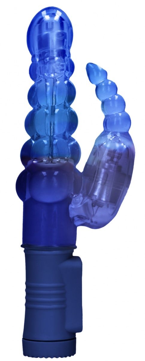 Синий вибратор-кролик Rotating Bubbles - 23,2 см.