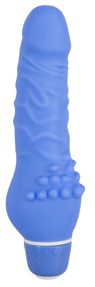 Голубой вибратор-реалистик Vibra Lotus с шишечками для стимуляции клитора - 16 см.