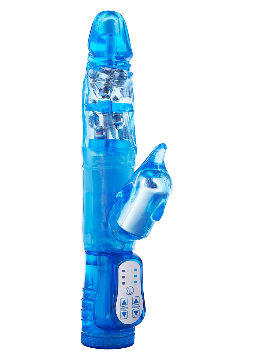 Голубой вибратор Twinturbo Dolphin - 26 см.