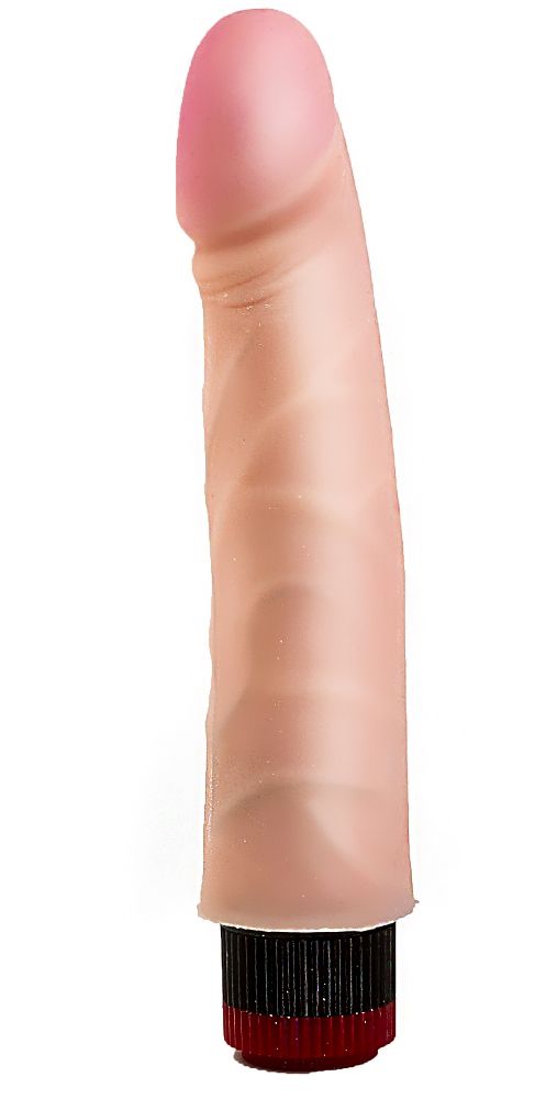 Вибромассажер телесного цвета с розовой головкой - 19,5 см.